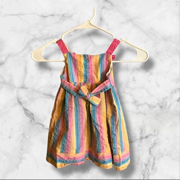 Emily Rose Seersucker Flip Flop Dress 2T Rainbow Striped With Polka Dot Bow - Picture 2 of 13